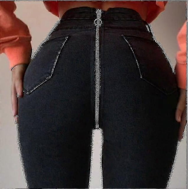 Womens Denim Zip Open Back Distressed High Waist Skinny Jeans Trousers Pants-DF