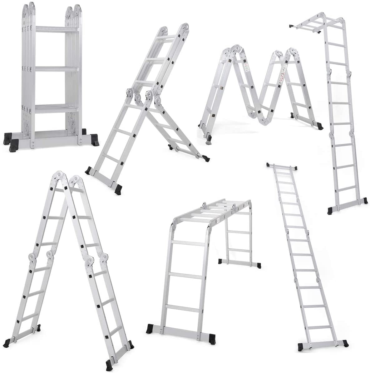 16 Feet Extension Ladder Aluminum ProGrip Strong Lock Non Slip Quicklatch Silver 