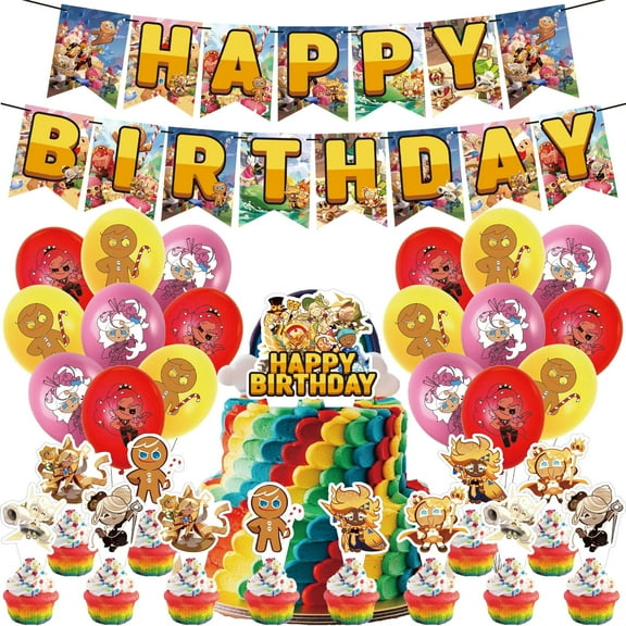 32 Pcs For Cookie Run Kingdom Theme Party Decorations,With 1 Happy Birthday Banner Garland,13 Cupcake Toppers,18 Balloons for Birthday Party Decorations