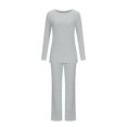 thumbnail image 4 of ShomPort Womens Knit Pajamas Sets Loungewear Two-Piece Sleepwear Casual Pjs Tops and Wide Leg Ribbed Pants (Gray), 4 of 6