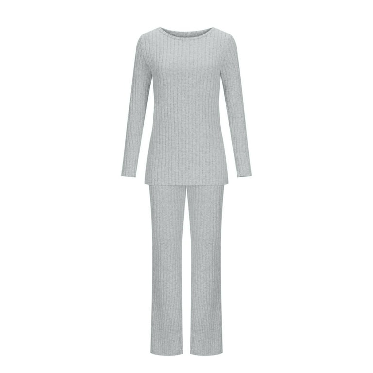 Ribbed Knit Pajama Set Long Sleeve Pajama Set Cozy Knitted Sweater