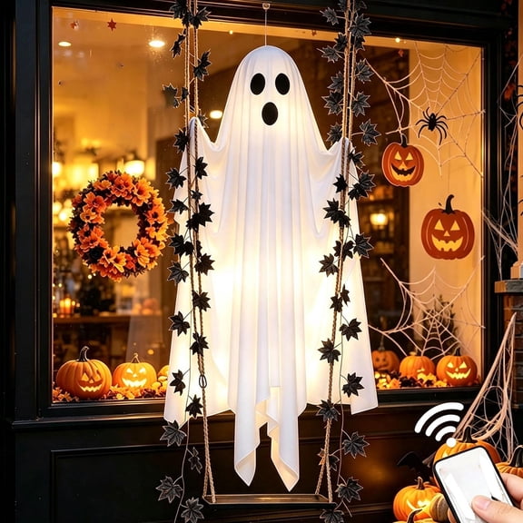 Halloween Outdoor Hanging Decorations with Remote Ghost Swing, Scary Hanging Halloween Decorations Outdoor for Yard Porch, Spooky Halloween Ghost Decor for Party, 71 Inch, 1 Pack