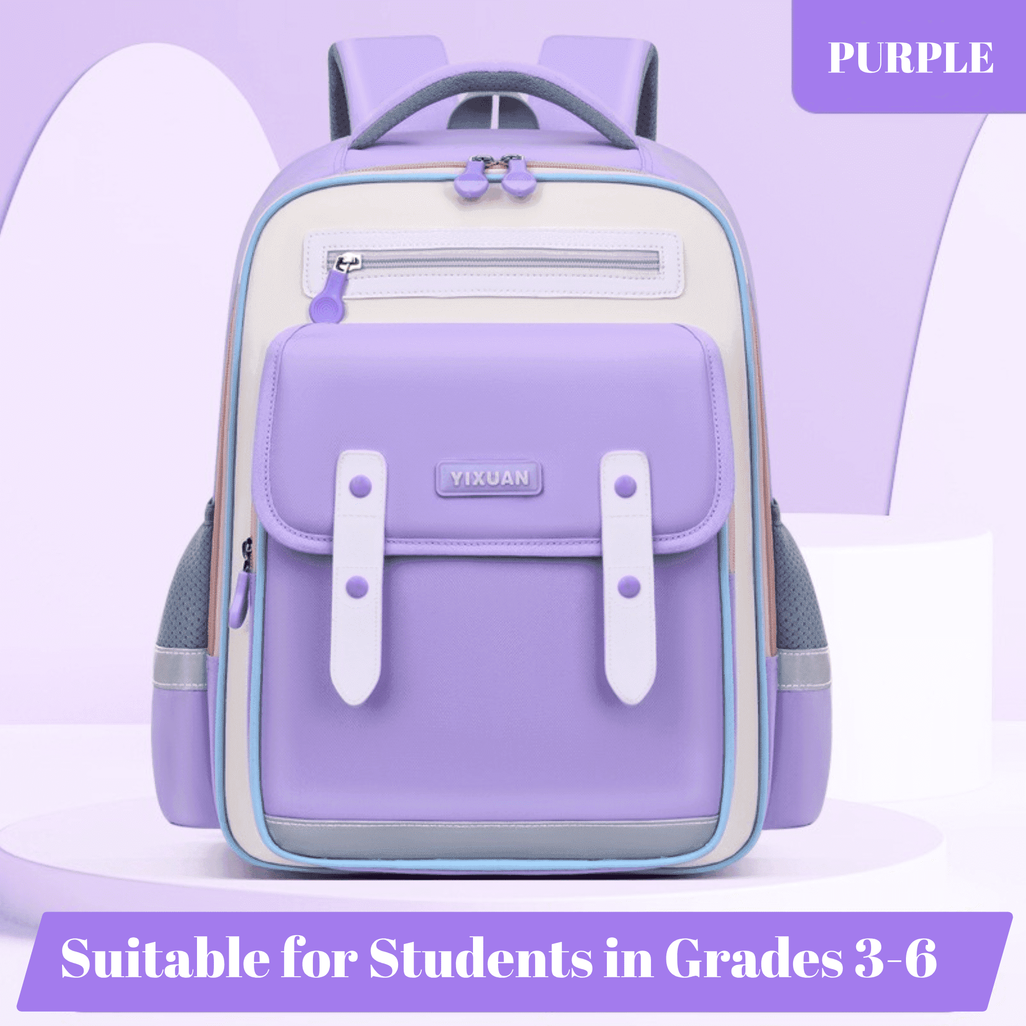 Girls Backpack School Bag for Students Kids Book Bag with Multiple Pockets Splash-proof Children's Backpack（16.5inch Purple）