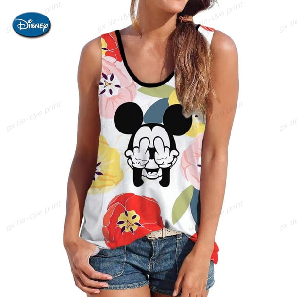 Women Summer Disney Mickey Mouse Print Vest Tops Sleeveless Bustier Soft Elastic Washable Wear-resistant Vest Crop Top SeamlessM Gao Jinjia LED
