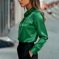 thumbnail image 5 of Dresfit Polo Shirt for Women Long Sleeve Dress Shirts Chest Pockets 2026 Collared Satin Formal Silk Blouses Summer Button Up Loose Business Tunic Green S, 5 of 6