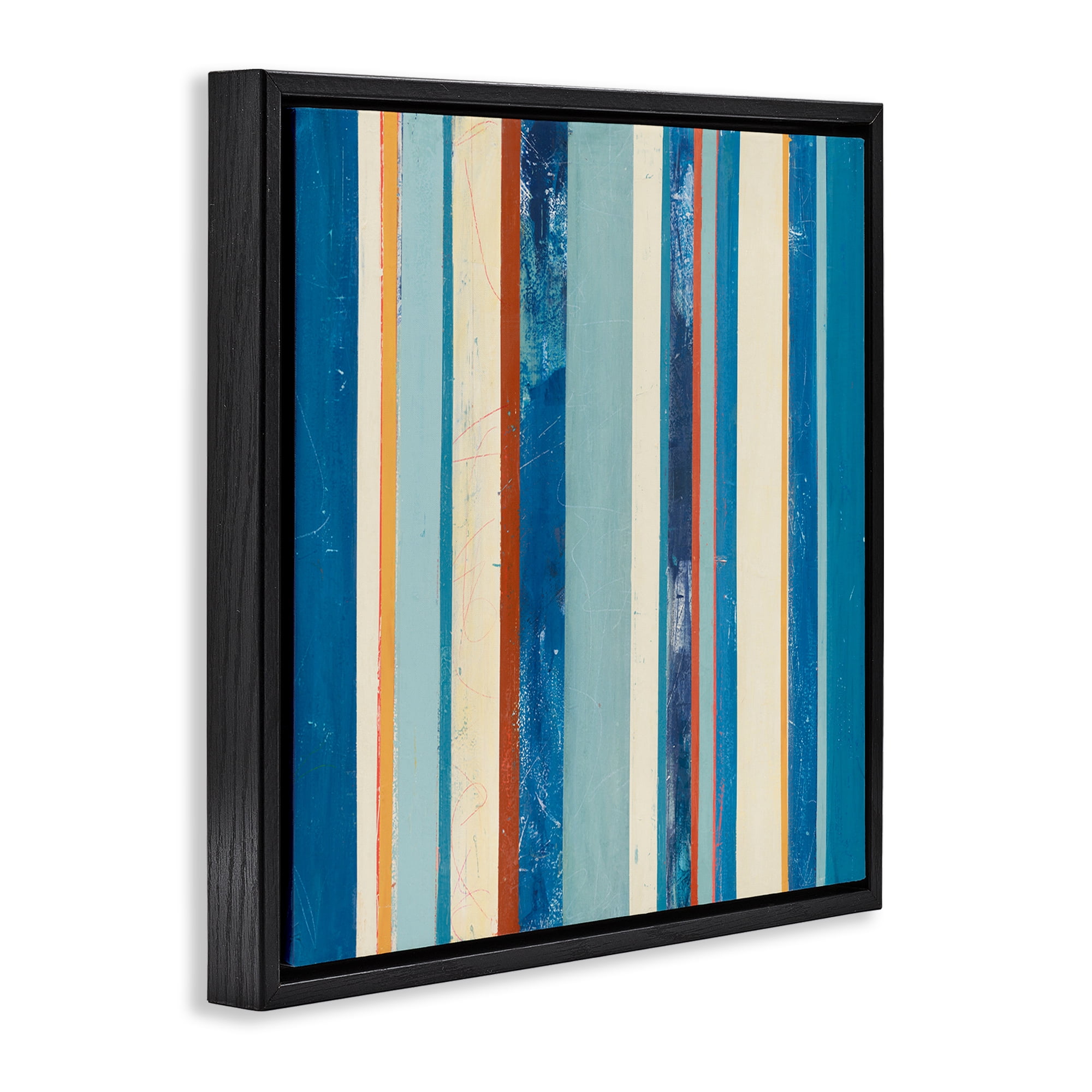 Stupell Industries Distressed Blue Stripes Abstract Painting Black Floater Framed Canvas Art Print Wall Art, 25 x 25