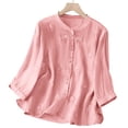 thumbnail image 4 of Dpjklzsn Women's Cotton Linen Embroidered Blouse, 3/4 Sleeve Button Down Shirt, Loose Fit Casual Summer Top, 4 of 9