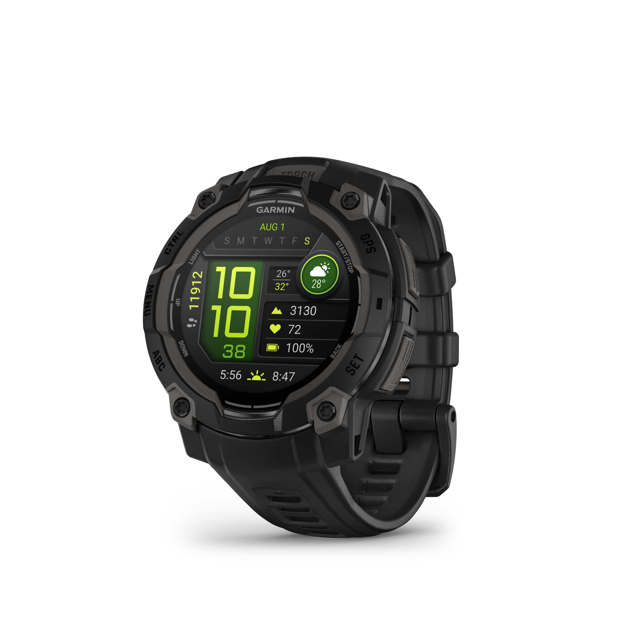 Garmin Instinct 3 45mm, AMOLED Display, Rugged Outdoor GPS Smartwatch, Metal-Reinforced Bezel, Built-In Flashlight, Up to 18 Days of Battery Life, Black