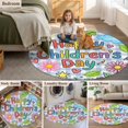thumbnail image 5 of Children's Day Round Area Rug 3Ft Washable Small Circle Rugs for Kitchen Entryway, Cartoon Cute Flowers Leaf Blue Plaid Non-Slip Carpet Floor Mats Indoor Outdoor Carpet Runner Aesthetic Home Decor, 5 of 8