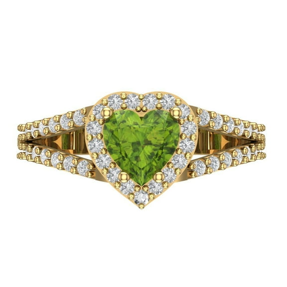 Halo Engagement Ring for Women - 1.49ct Natural Peridot in 18K Yellow Gold Promise Ring