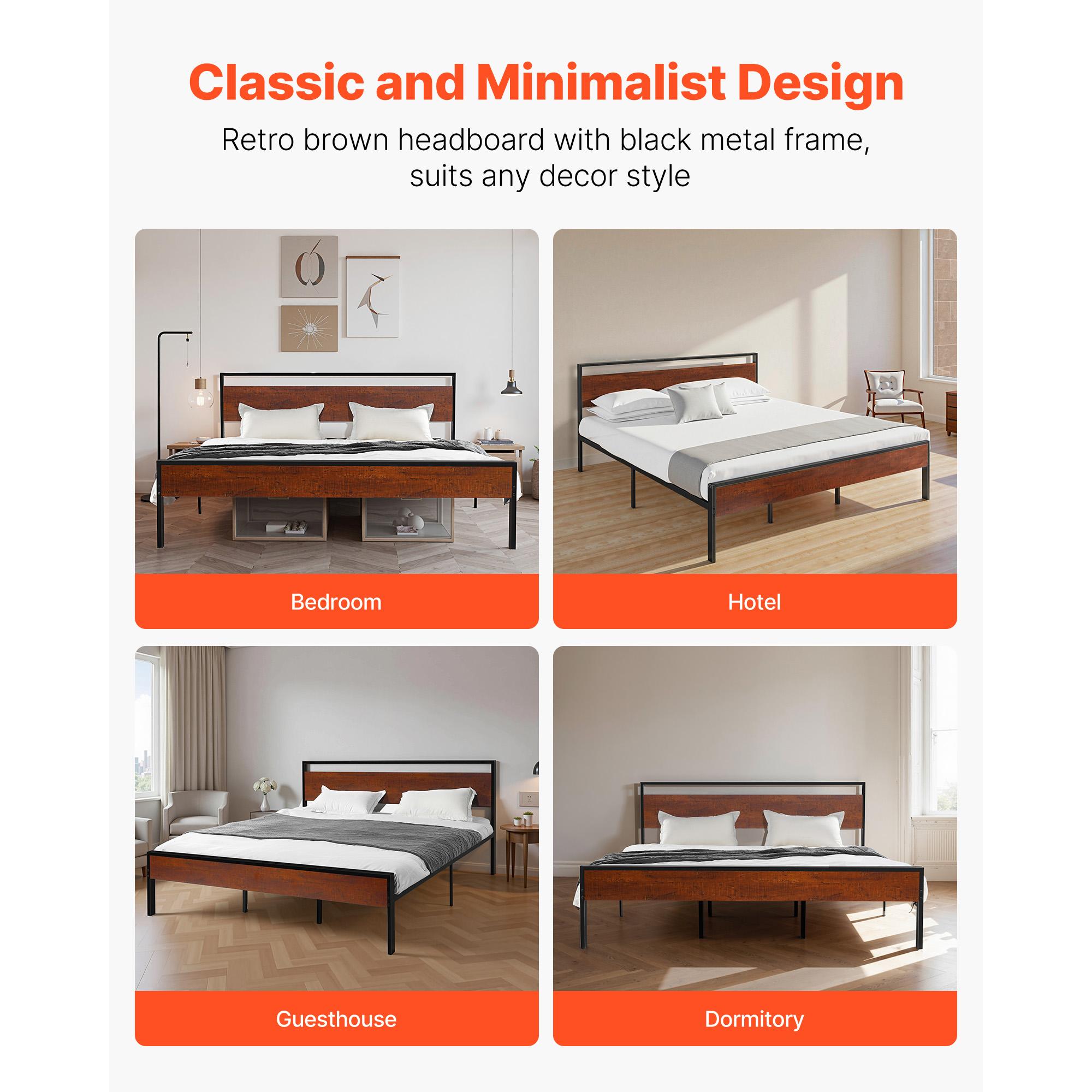 King Size Metal Platform Bed Frame with Headboard & Under-Bed Storage 14 Inch