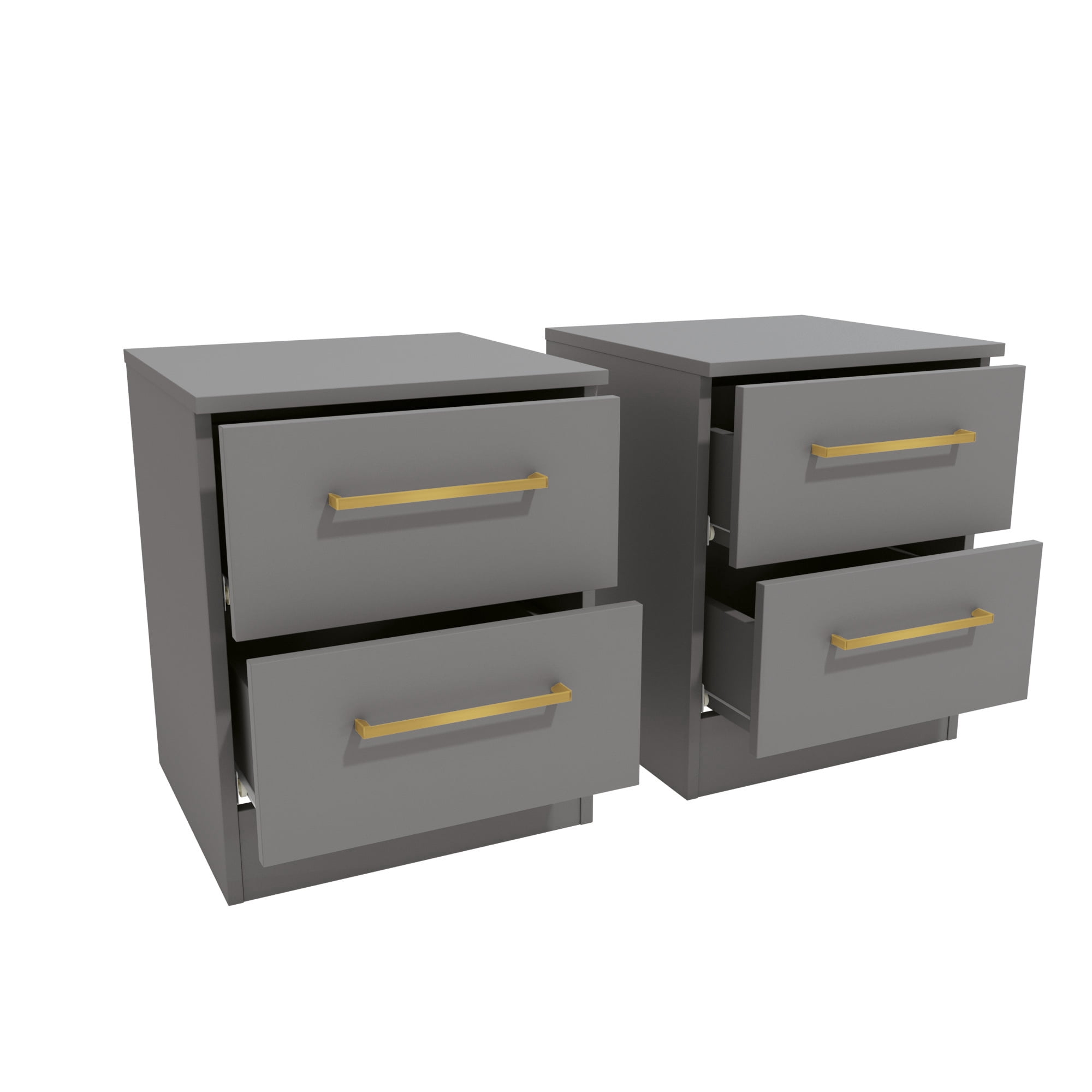 Kappesberg Jolyne 2-Drawer Nightstand Set of 2 with Gold Handles, Gray – Modern Bedroom Storage for Adults and Teens