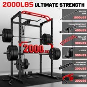 Forgemus Squat Rack for Home Gym,2000lbs Power Rack Squat Machine with LAT Pulldown and More Training Attachments,Weight Rack with Adjustable Pulley System for Full Body Workout,Black