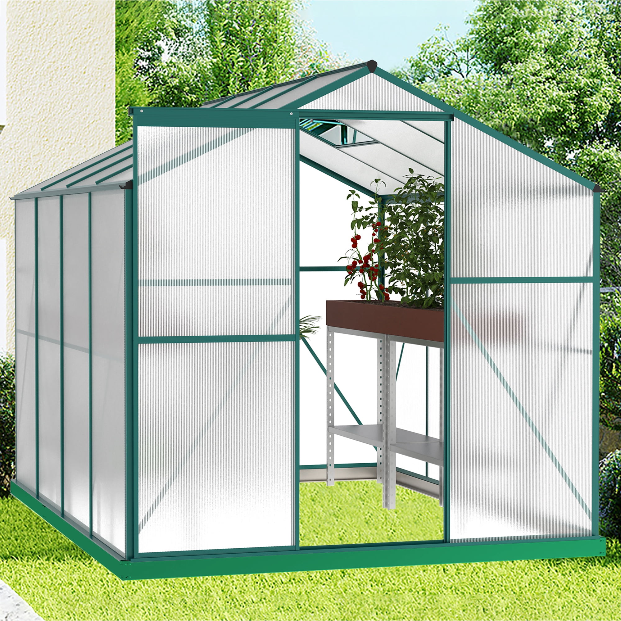 Seizeen Greenhouse for Outdoor, Large Walk in Greenhouse Kit, Heavy Duty Metal Green house w/ Window, Sliding Door for Backyard Garden Plants Accessories, 98 x 75 x 77’’