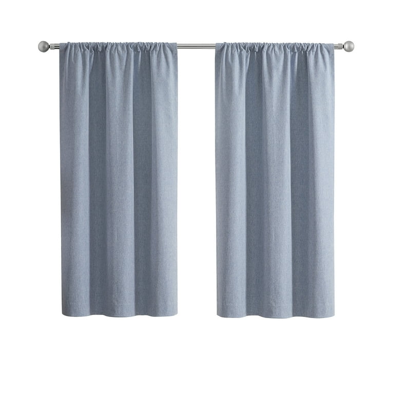 Mainstays Linen Look Blackout Curtain Panel Pair, Blue photo 3