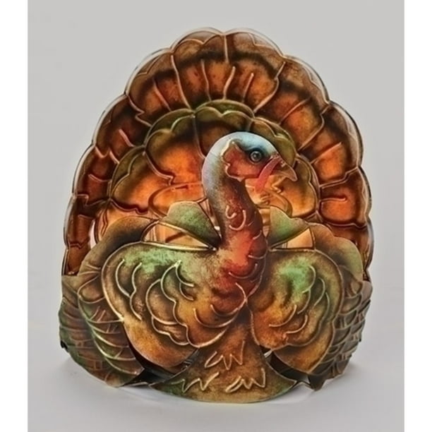 Roman 5" Autumn Metal Turkey Tabletop Votive Candle Holder Orange