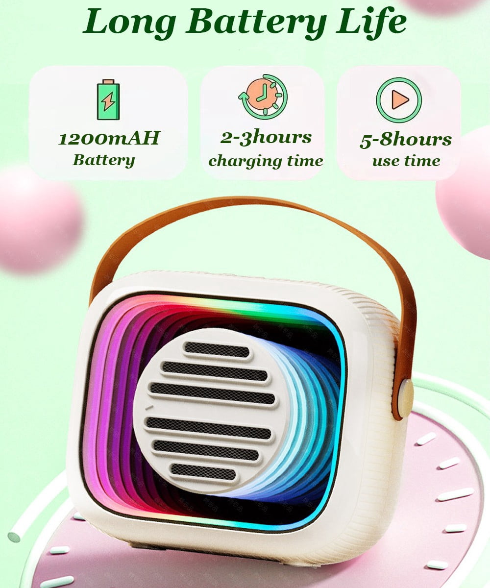 COSTYLE Mini Karaoke Machine for Kids - Portable Bluetooth Speaker with Colorful Lights & 2 Wireless Microphones, Christmas Birthday Gifts for Kids Adults