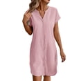 thumbnail image 2 of TAGOLD Womens Short Sleeve V-Neck Dress Linen Solid Color Loose Casual Dress For Summer Daily Wear, 2 of 5