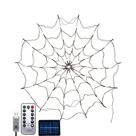 

Mgaxud Halloween Arachnid Web Lights with 60 LED and Black Spider Waterproof Purple Net Lights Solar Powered with Remote Control for Outdoor Garden Decorations