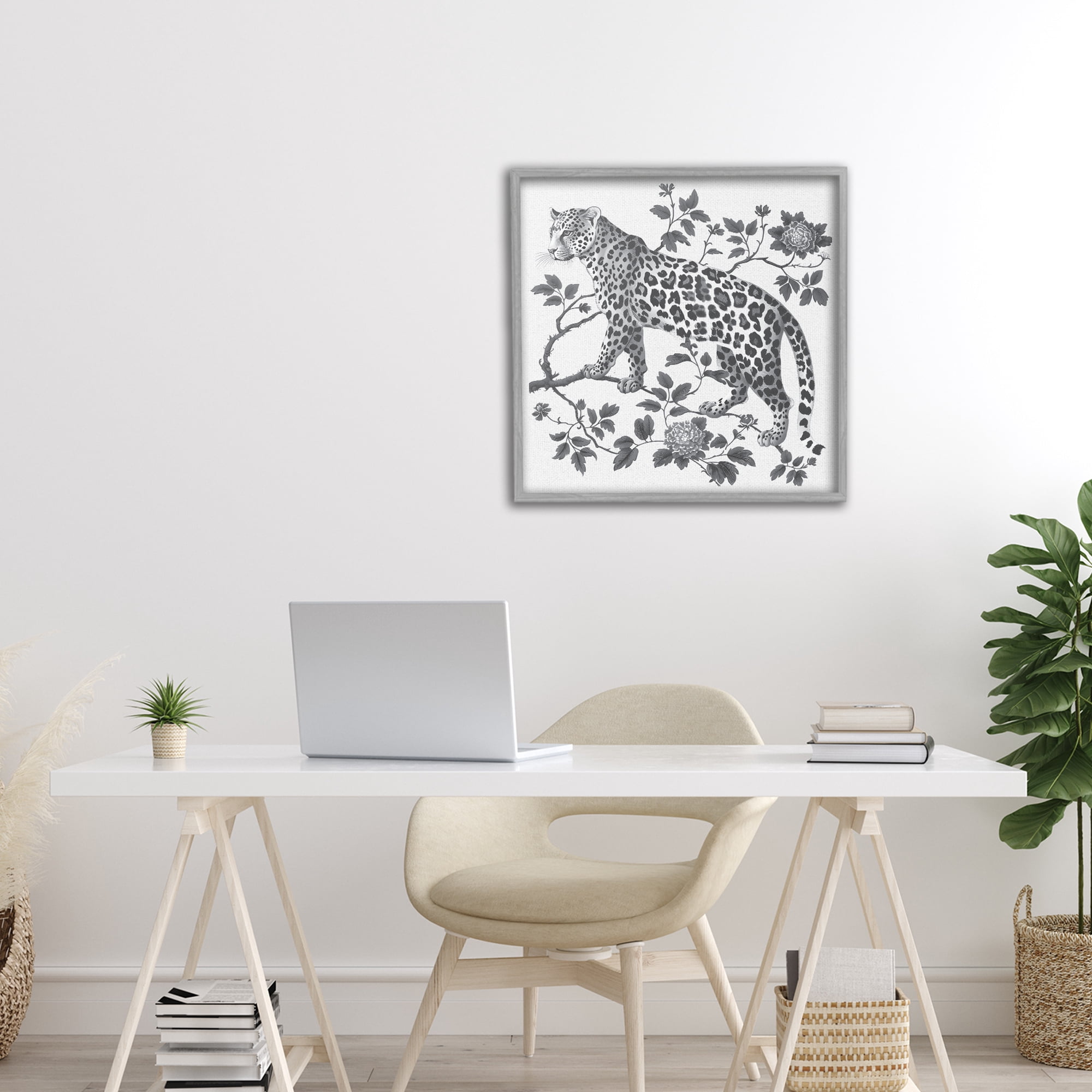 Monochrome Detail Leopard Gray Framed Giclee Art, design by Lettered and Lined