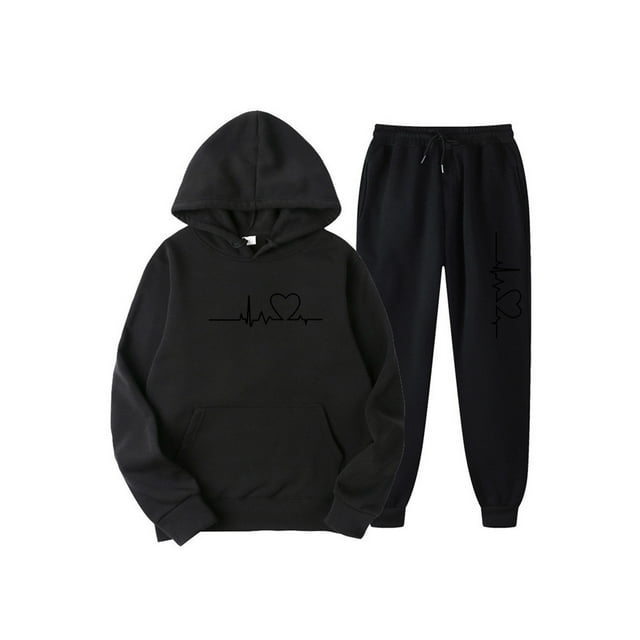 Bellella Ladies Tracksuit Sets Long Sleeve Sweatsuits Drawstring Two Piece Outfit Jogger Set Sweatshirts And Sweatpants Black A XL