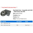 thumbnail image 2 of Rear Brake Drum - Compatible with 2003 - 2008 Pontiac Vibe FWD 2004 2005 2006 2007, 2 of 2