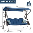 thumbnail image 3 of 800LBS Patio Swing with Canopy 3 Seat Outdoor Porch Swing with Stand w/Cup Holder & Pillow Glider Chair Swing Bed for Patio Backyard Poolside (Khaki), 3 of 7