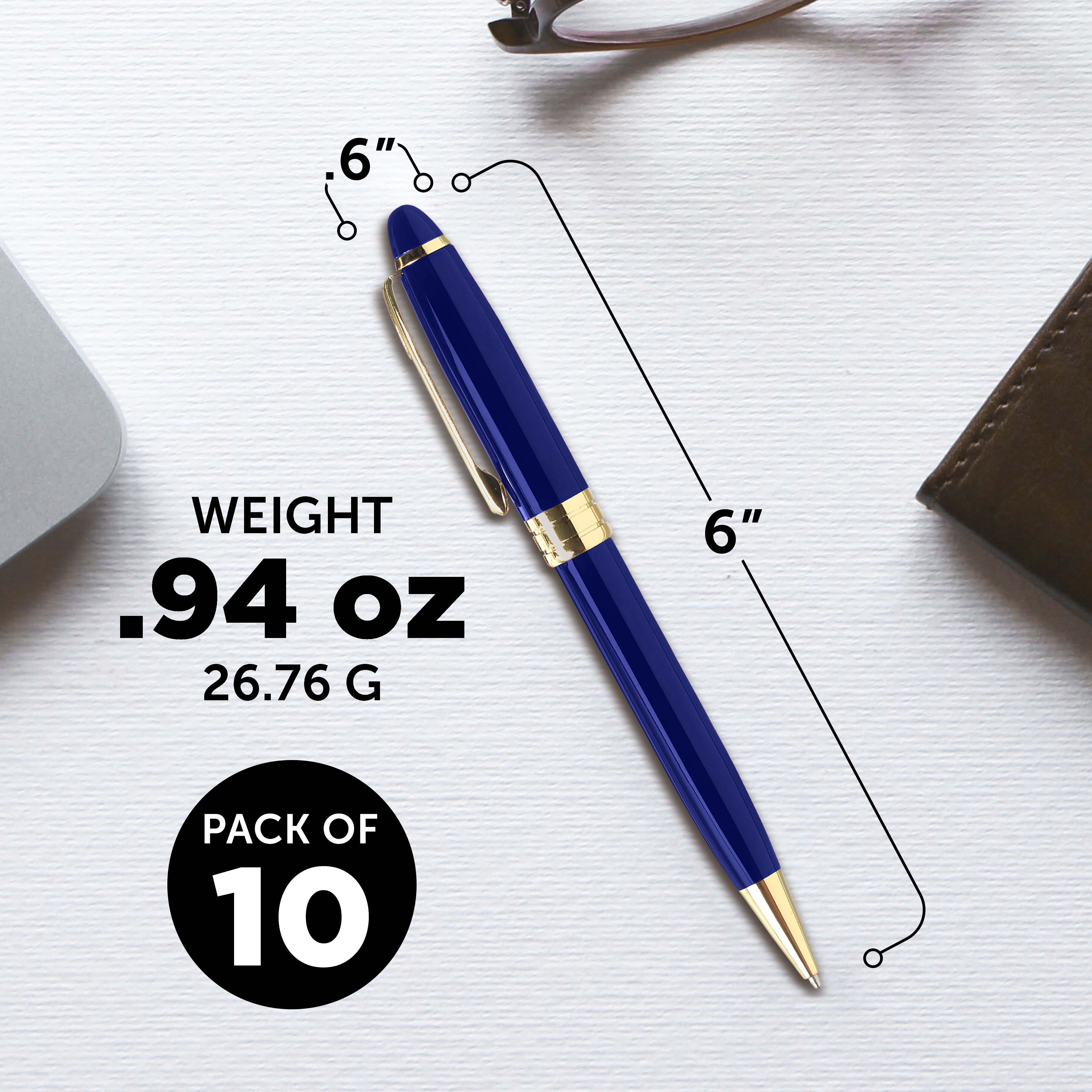 10 Ultra Executive Pens Pack - Twist To Write, Gold Accent - Blue