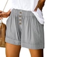 thumbnail image 1 of Pantalones cortos de verano para mujer Pantalones casuales elásticos con bolsillo con botones y cintura alta de color liso, 1 of 5