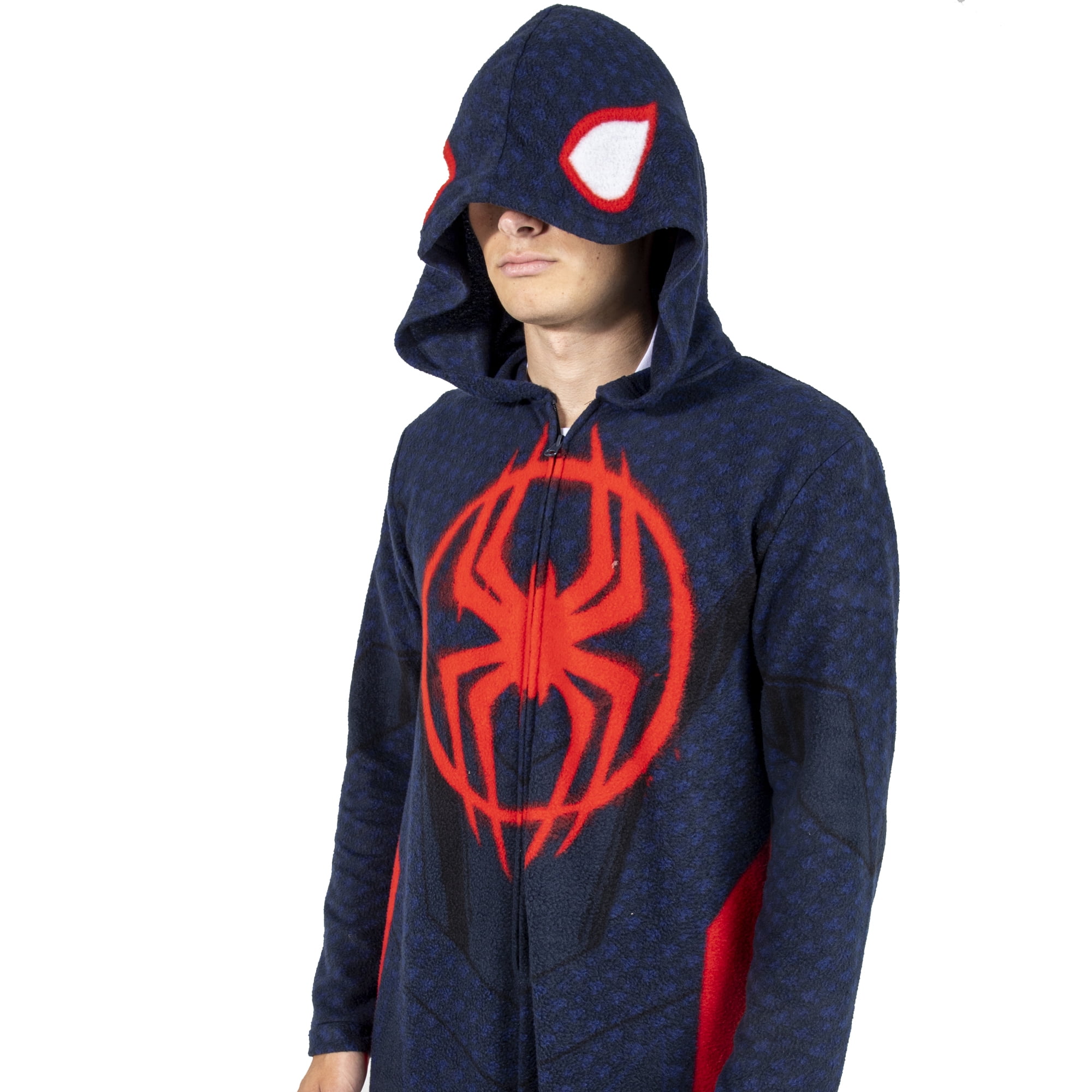 Spider-Man Miles Morales Men's Hooded Union Suit With Leg Hem-Large