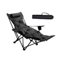 thumbnail image 4 of Sillón plegable, reclinable, para camping, portátil, para playa, reposapiés extraíble, respaldo ajustable, portavasos de tela Oxford de acero al carbo negro, 4 of 8