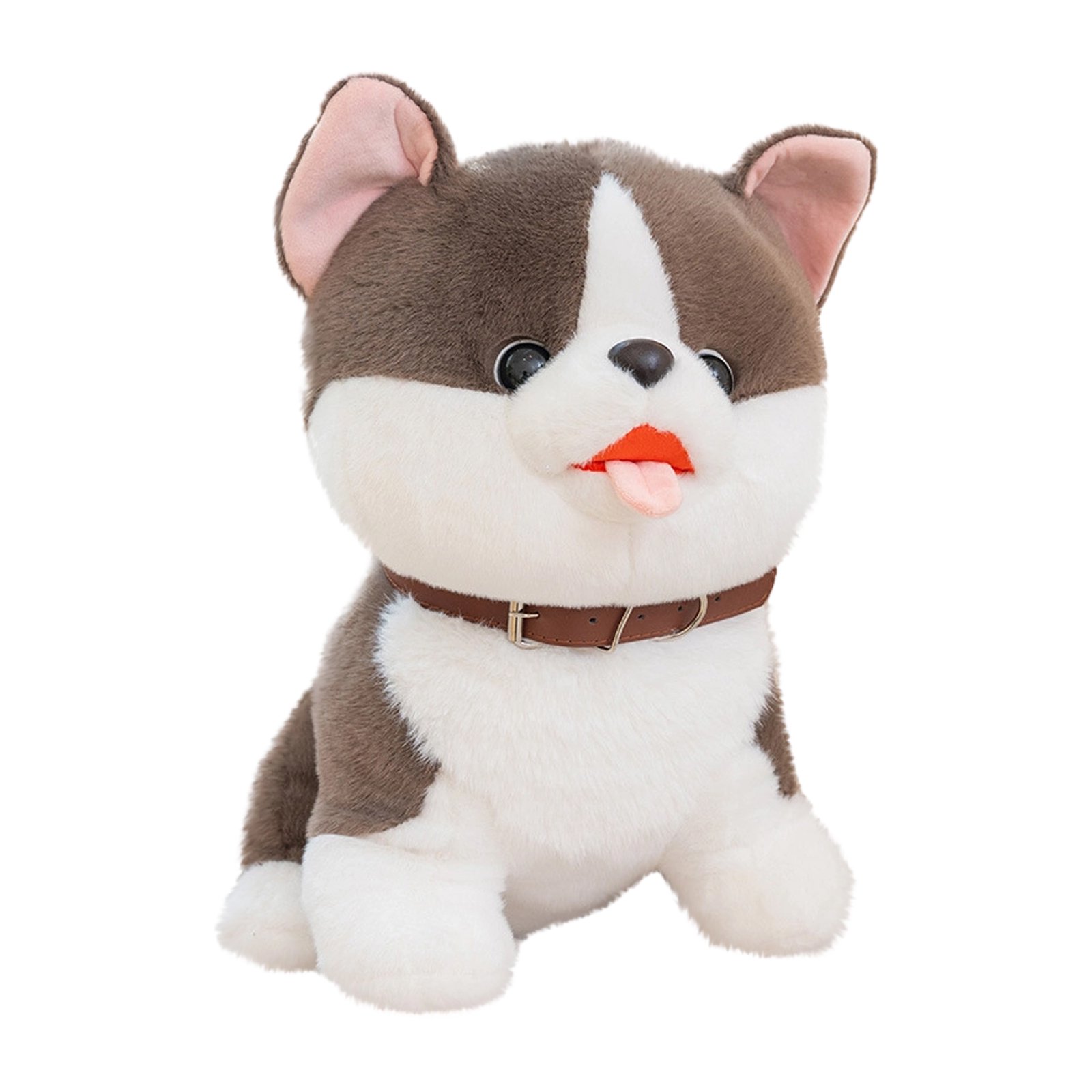 Stuffed Dog Plush Puppy Stuffed Animal Cuddly Toys for Student Toddlers Dog Birthday Gift Soft Brown White Plush for Bedroom Shelf Decor
