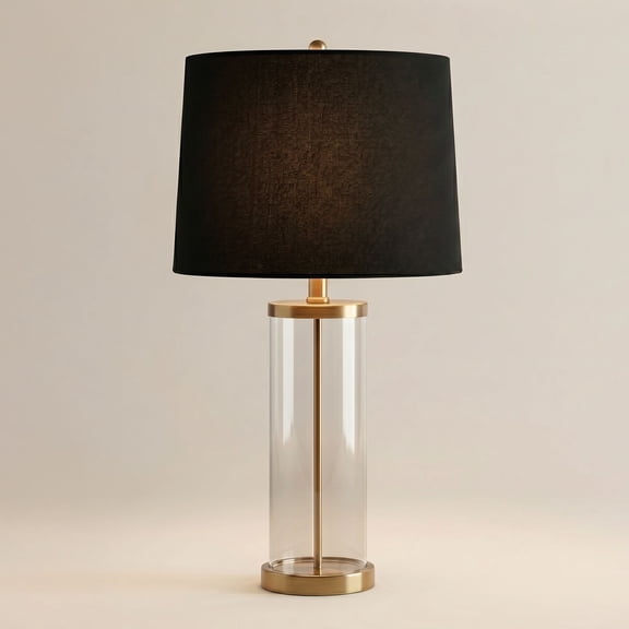360 Lighting Table Lamp Fillable 26" High Clear Glass Gold Cylinder Black Hardback Drum Shade for Living Room Bedroom Nightstand