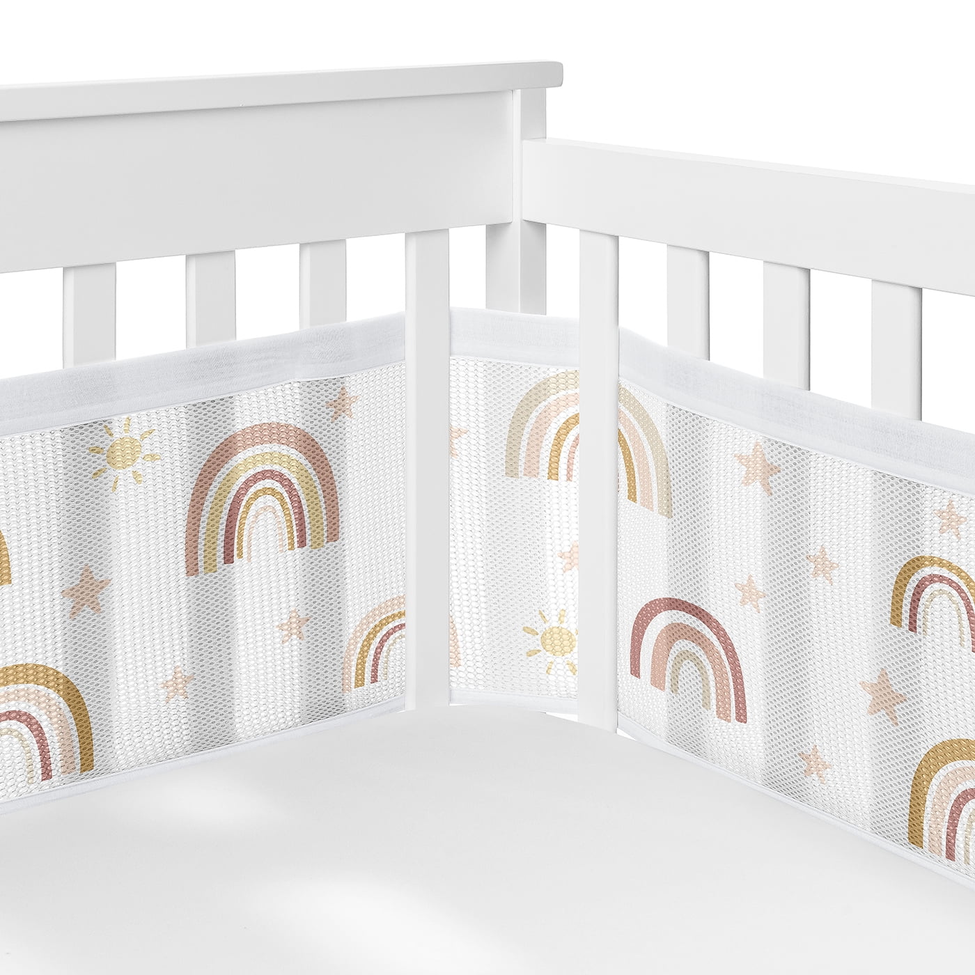 Sweet Jojo Designs Boho Rainbow Pink Gold and Taupe Crib Bedding + BreathableBaby Breathable Mesh Liner Pad