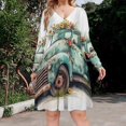 thumbnail image 2 of Spring Flower Truck Can (1) Long Sleeve Dresses For Women Vintage Elegant Party Dress Oversized V-neck Dress S-8XL, 2 of 7