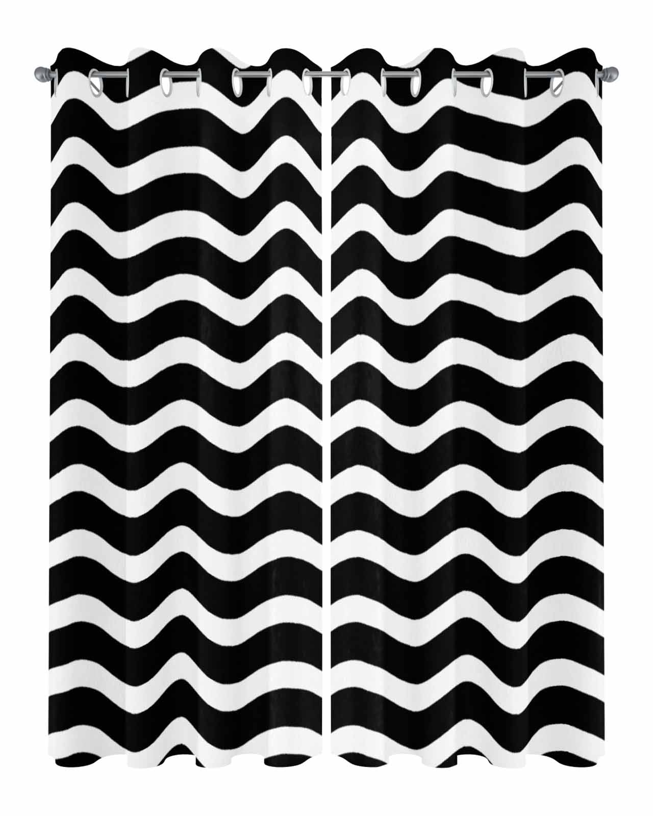 Black Moire Ombre Outdoor Curtains for Patio, Water Ripple Stripe Farmhouse Privacy Drapes Grommet Waterproof Outside Curtains for Porch/Cabana/Balcony 54"x 95", 2 Panel