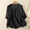thumbnail image 4 of UAMVSH Women 3/4 Sleeve Shirts Loose Fit Cotton Linen Casual V-Neck Tops Trendy Embroidered Lightweight Blouses Summer Fall(Large,Navy), 4 of 7