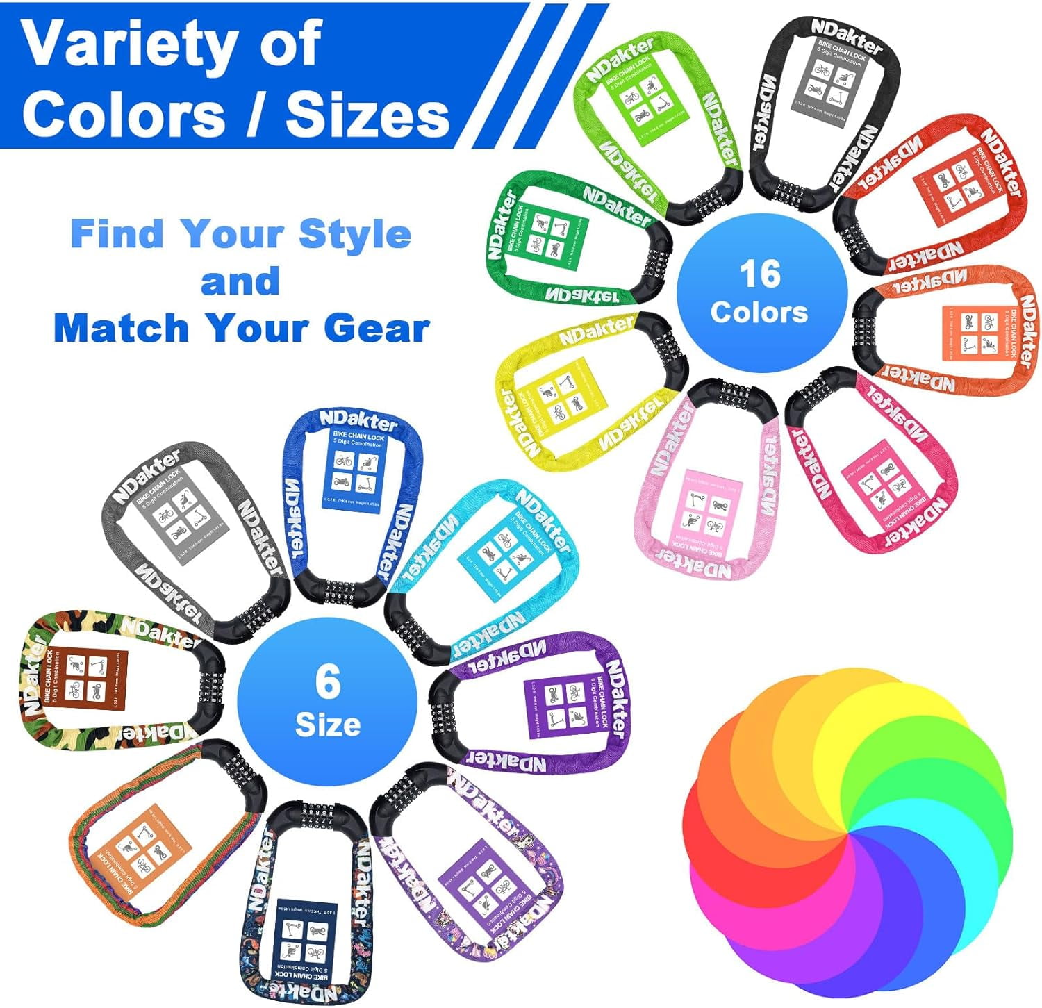 Bike Chain Lock, 5 Digit Combination Heavy Duty Anti Theft Bicycle Chain Lock,2.62/3.2/4.27/5/6Ft Long Security Resettable Bike Locks for Bike, Bicycle, Scooter, Door, Gate, Fence-4/6mm Thick