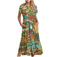 thumbnail image 1 of Fankiway Jupe Mi-Longue à Manches Courtes et Col Rond pour Femmes avec Imprimé, Robe à Double Poche, Robes d'Été pour Femmes, Robes pour Femmes Grande Taille en Liquidation, 1 of 4