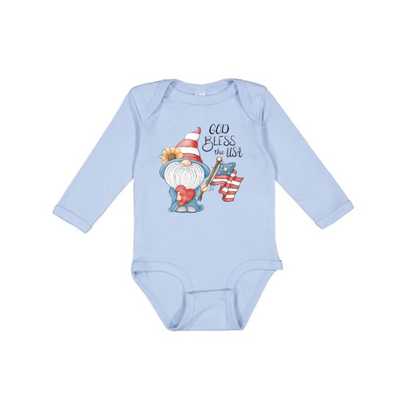 Inktastic God Bless the USA Gnome Boys or Girls Long Sleeve Baby Bodysuit