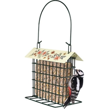 Wild Wings Decorative Metal Suet Cage Feeder for Outdoor Décor Wild Bird Feeders, 1 Suet Cake Capacity, Hanging Suet Feeder, Black