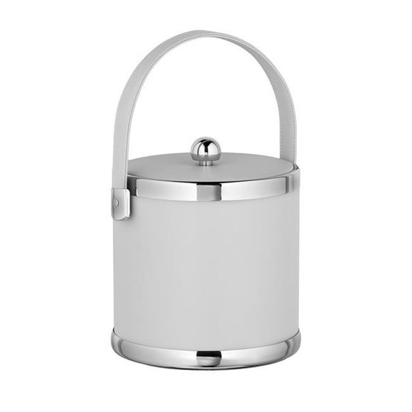 Kraftware Corp. 51673 Contempo White 3 Qt. Ice Bucket, Fabric Lid, Matching Stitched Handle, Chrome Upper And Lower Rings