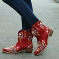 thumbnail image 3 of Cowboy Boots for Women 2025 Winter Fall Retro Flower Embroidered Leather Pointed Toe Wide Mid Calf Cowgirl Boots Boho Vintage Short Dress Ankle Booties, 3 of 5