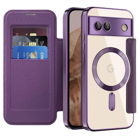 Dteck Leather Wallet Case for Google Pixel 8A with Card Holder RFID Blocking Compatible with Magsafe TPU Transparent Back Shockproof Protective Phone Case for Google Pixel 8A,Purple
