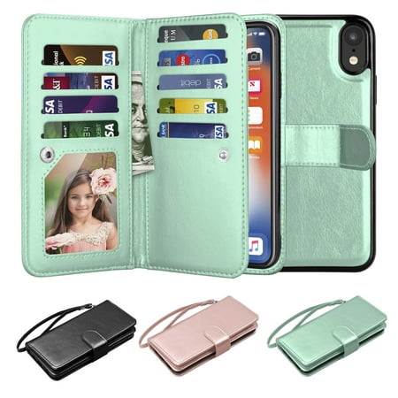 iPhone XR Case, Wallet Case iPhone XR, iPhone XR Pu Leather Case, Njjex Pu Leather Magnet Stand Wallet Credit Card Holder Flip Case 9 Card Slots Case For Apple iPhone XR 6.1