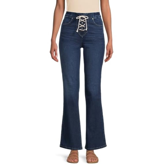 Juniors Lace Up Bootcut Jeans - Dark Wash, 3XL (21)