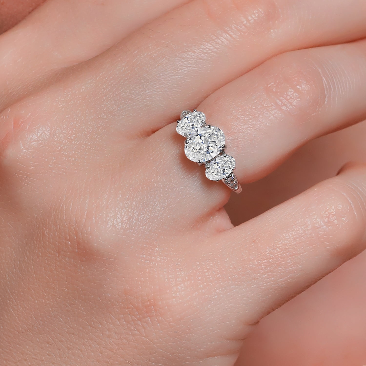 2.36 Cttw 10K White Gold Oval White Lab Grown Diamond 3-Stone Engagement Ring for Women | Center 1.5 Ct IGI Certified Diamond | D-E Color | VS1-VS2 Clarity | Available in Size 5,6,7,8,9
