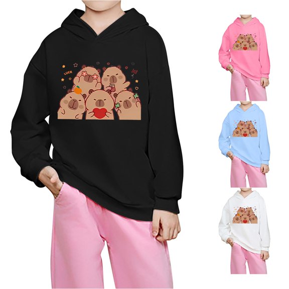 VOUZZA Girls Hoodies, Capybara Graphic Long Sleeve Oversized Lightweight Pullover Sweatshirt, Casual Spring Fall Hooded Sweater Top for Boys and Girls