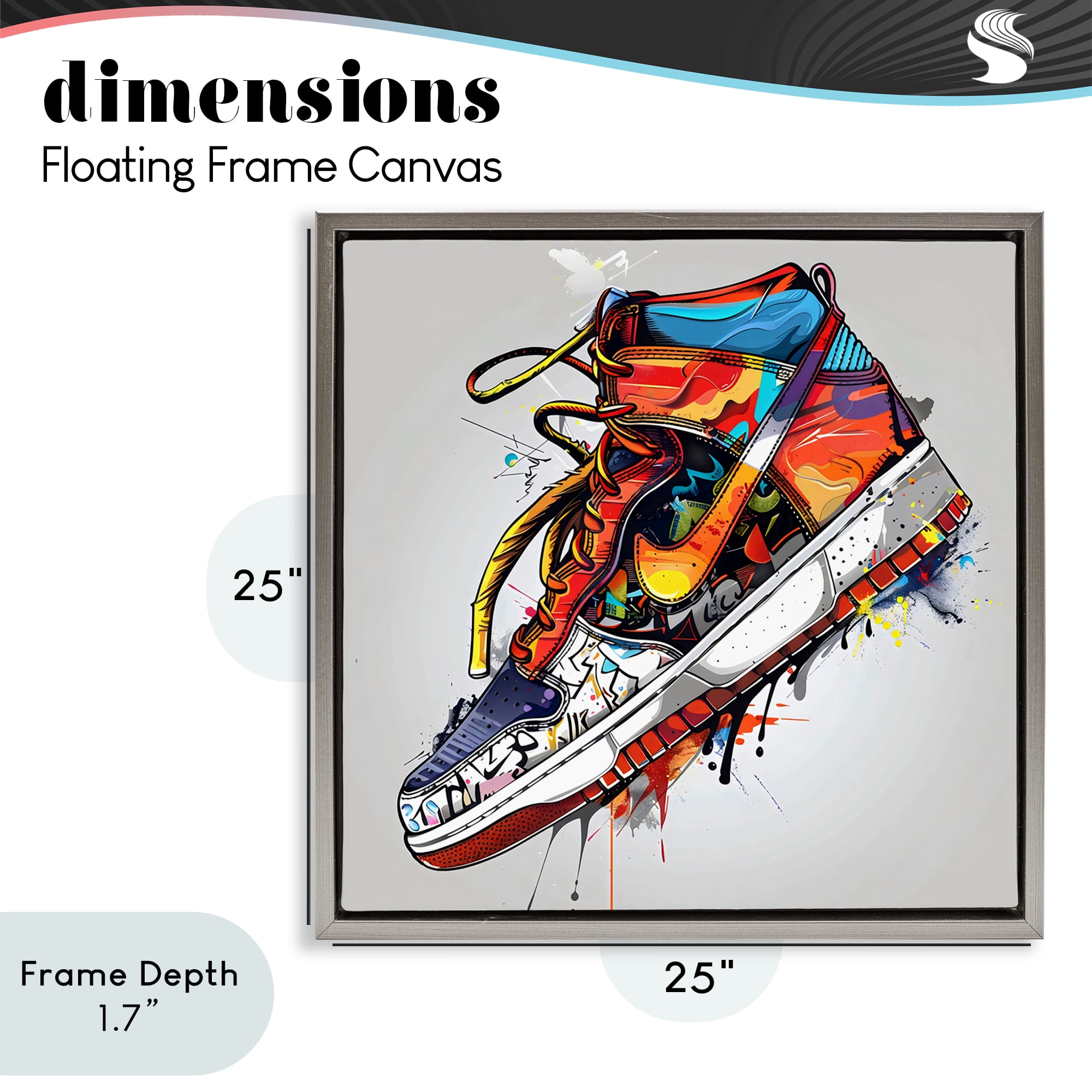 Stupell Industries Graffiti Sneaker with Laces Gray Framed Floater Canvas Wall Art, design by Creative Studio