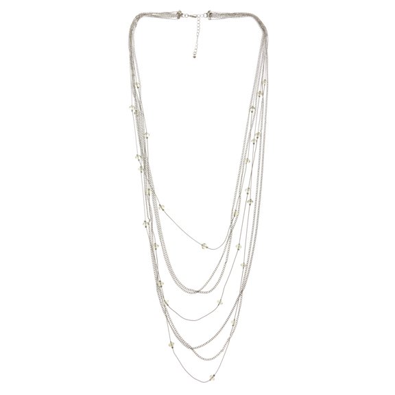 Mi Amore Layered Silver-Tone Necklace With Faceted Bead Accents TMN306